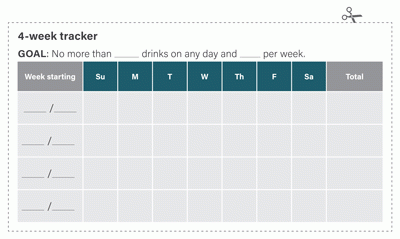 4-week drinking tracker card